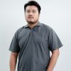 เสื้อโปโลพลัสไซส์ "มีกระเป๋า" สีเทาดำท็อปดราย