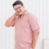 เสื้อโปโลพลัสไซส์ "มีกระเป๋า" สีชมพูกุหลาบ