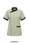 เสื้อแม่บ้าน/พ่อบ้าน แขนสั้น สีกากี คอป้าย แต่งดำ สาบซ่อน