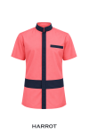 เสื้อแม่บ้าน/พ่อบ้าน แขนสั้น สีชมพูคอจีน แต่งสีกรม