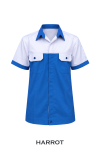 เสื้อช่าง แขนสั้น สีน้ำเงินแต่งสีขาว กระเป๋าอก 2 ใบ
