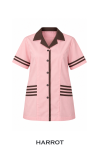เสื้อแม่บ้าน/พ่อบ้าน แขนสั้น สีชมพูแต่งสีน้ำตาล ปกฮาวาย