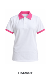 เสื้อยืดโปโล แขนสั้น สีขาวปกชมพู แต่งขอบแขนสีชมพู
