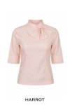 เสื้อพนักงานต้อนรับหญิง สีชมพูพีช แขนสามส่วน คอตั้งแต่งผ้าจีบ