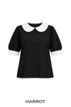 เสื้อแม่บ้าน/พ่อบ้าน สีดำ คอบัวสีขาว แขนตุ๊กตา แต่งขอบขาว