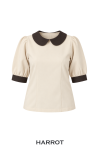 เสื้อแม่บ้าน/พ่อบ้าน สีครีม คอบัวน้ำตาล แขนตุ๊กตา