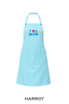 ผ้ากันเปื้อน สีฟ้า ลาย I Love Mom กระเป๋าด้านหน้า 2 ใบ