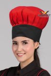 หมวกเชฟสากล สีแดง-ดำหัวปิด