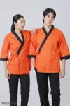 เสื้อเชฟ ญี่ปุ่น แขนสี่ส่วน สีส้ม กุ๊นดำ