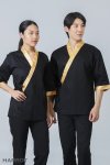 เสื้อเชฟ ญี่ปุ่น แขนสี่ส่วน สีดำ กุ๊นทอง