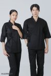 เสื้อเชฟ ญี่ปุ่น แขนสี่ส่วน สีดำ กุ๊นดำ