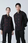เสื้อเชฟ แขนยาว สีดำ กุ๊นแดง 2 เส้น