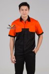 เสื้อช๊อป แขนสั้น สีส้ม-ดำ