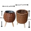 ตะกร้าสานหวายเทียม (พลาสติก) ขาตั้งไม้ Wicker basket (plastic) with a wooden stand