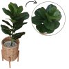 ต้นไทรใบสักปลอมในตะกร้าหวายพร้อมขาตั้งไม้ | Artificial Fiddle Leaf Fig tree
