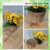 ตะกร้าหวายขาตั้งไม้ใส่กระถางต้นไม้ปลอม basket with a wooden stand for artificial potted plants.