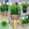 ดอกทิวลิปปลอมดอกไม้ประดิษฐ์ในตะกร้าหวาย 5 นิ้ว Artificial tulip flowers in a wicker basket.