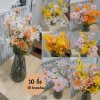 ดอกเดซี่ก้านปลอมดอกไม้ประดิษฐ์ 10 กิ่งต่อช่อ โทนสองสี แจกันแก้วทรงสูง Artificial daisy flowers