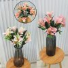 ดอกลิลลี่ปลอมดอกไม้ประดิษฐ์ 10 ดอกต่อช่อ โทนสีเดียว แจกันแก้วทรงสูง Artificial Lily flowers