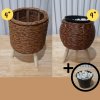 ตะกร้าสานหวายเทียม (พลาสติก) ขาตั้งไม้ Wicker basket (plastic) with a wooden stand