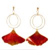 Fancy Ginkgo Twin Hoop Dangle Earrings