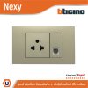 BTicino ชุดเต้ารับเดี่ยว 3ขา มีม่านนิรภัย + เต้ารับโทรศัพท์ พร้อมฝาครอบ สีไทเทเนียม รุ่น Nexy