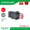 Schneider Electric ปุ่มกดแบบมีไฟสำเร็จพลาสติกแบบราบ สีแดง 22มม. เด้งกลับ 220V AC 1NO | XA2AW34M1