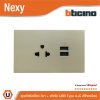 BTicino ชุดเต้ารับ USB Type A+C+เต้ารับเดี่ยว3ขา สีไทเทเนียม 15w 3,000mA  รุ่น Nexy | QT4126AC