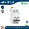 Schneider Electric Miniature Circuit-Breaker, Acti9 iK60N, 2P, 16 A, C Curve, 6000 A (IEC 60898-1) I A9K27216