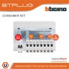 BTicino ชุดตู้คอนซูเมอร์ ยูนิต 1เฟส 2สาย 240 โวลท์ (ปลั๊ก-อิน) 8ช่อง + เมนกันดูด RCBO 50A + เบรกเกอร์ลูกย่อย