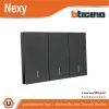 BTicino ชุดสวิตช์สองทาง 1 ช่อง + สวิตช์ทางเดียว 2 ช่อง มีพรายน้ำ สีกราไฟต์ รุ่น Nexy