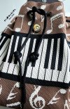 Woven Fabric Backpack with Piano and Music Note Pattern