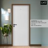 ประตู iDoor HDF เซาะร่อง 1 เส้นตั้ง เจาะตาแมว+ก้านโยก กรุ Melamine ขาว ขนาด 3.5x90x200 ซม.