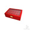 กล่องใส่พระ จัดเก็บพระ กล่องกำมะหยี่ใส่พระ แบบรอบกล่องมีคิ้วทอง ด้านบนฝากระจก สีแดง 2ชั้น