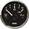 KUS Oil Pressure Gauge 10 Bar (Stainless Steel Bezel / Black Dial)