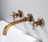 Wall spout + Cross taps Antique Brass