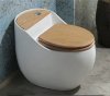 Egg-Shaped Wooden Pattern Toilet — Compact Vintage Style