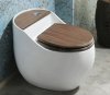 Egg-Shaped Wooden Pattern Toilet — Compact Vintage Style
