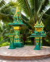 ศาลพระภูมิทรงไทย รุ่น L1 ศาลมังกร สีเขียวมรกตทอง พร้อมศาลเจ้าที่แฝดกลางยกพื้น เสานางฟ้า