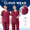ชุดสครับ ใส่ได้ทั้งชายและหญิง เสื้อ+กางเกง สีRed Garnet รุ่นCloud Wear ผ้านุ่ม ไม่ยับ