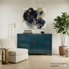 Imperial Peacock Blue Lacquer Cabinet with Brass Cloud Medallions