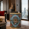 Ornate Tibetan Drum Table, Himalayan-Inspired