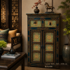Elegant Teal Cabinet with Classical Chinese Floral Panels