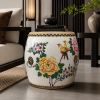 Elegant Ceramic Tibet Drum with Floral Birds