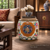 Ornate Tibet Drum with Chinese-Inspired Floral Motifs