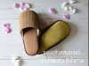 รองเท้าสลิปเปอร์ในห้องพัก ผ้าวาฟเฟิล สีน้ำตาล พื้นยาง