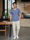 Denim (สียีนส์) เสื้อยืดคอวีเปลือย ดีไซน์สวย เนื้อผ้าบางเบา เนื้อผ้านุ่มสวมใส่สบาย ระบายอากาศดี ไม่ร้อนอบอ้าว