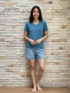 Ocean Green (สีเขียวทะเล) เสื้อยืดคอวีเปลือย ดีไซส์สวย เนื้อผ้าบางเบา เนื้อผ้านุ่มสวมใส่สบาย ระบายอากาศดี ไม่ร้อนอบอ้าว ไซส์มาตรฐานไม่จกตา