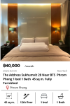 The Address Sukhumvit 28 Near BTS  Phrom Phong 1 bed 1 Bath  45 sq m. Fully Furnished