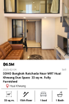 SOHO Bangkok Ratchada Near MRT Huai Khwang Duo Space  33 sq m. Fully Furnished